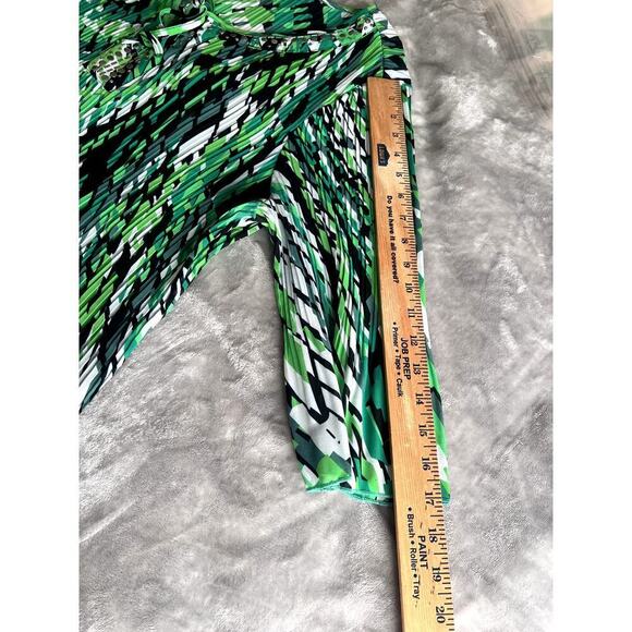 Catherines womens size 0X tunic accordion pleats green abstract print - Picture 9 of 11